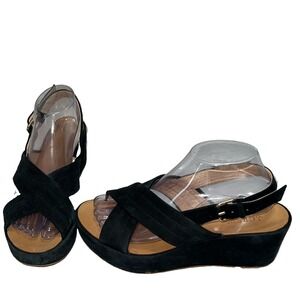 J Crew Marcie Sandals Black Suede Criss Cross Platform Wedge Slingback Size 8.5